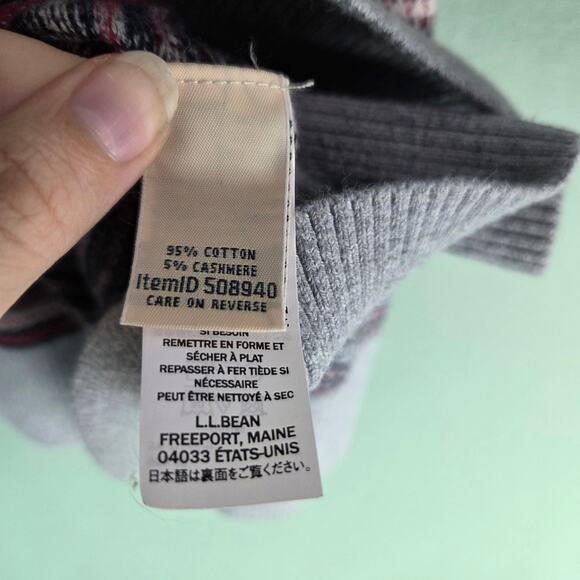 LL Bean Womens Cardigan Sweater 3X Fair Isle Nordic Gray Holiday Cashmere Blend - Picture 5 of 6